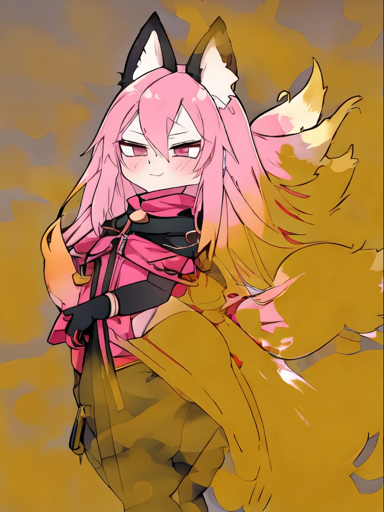 Cute golden fox girl peidar(A face bidimensional do HUD),vestindo um body preto,peidar(Pink smoke),segurar bunda,Normal