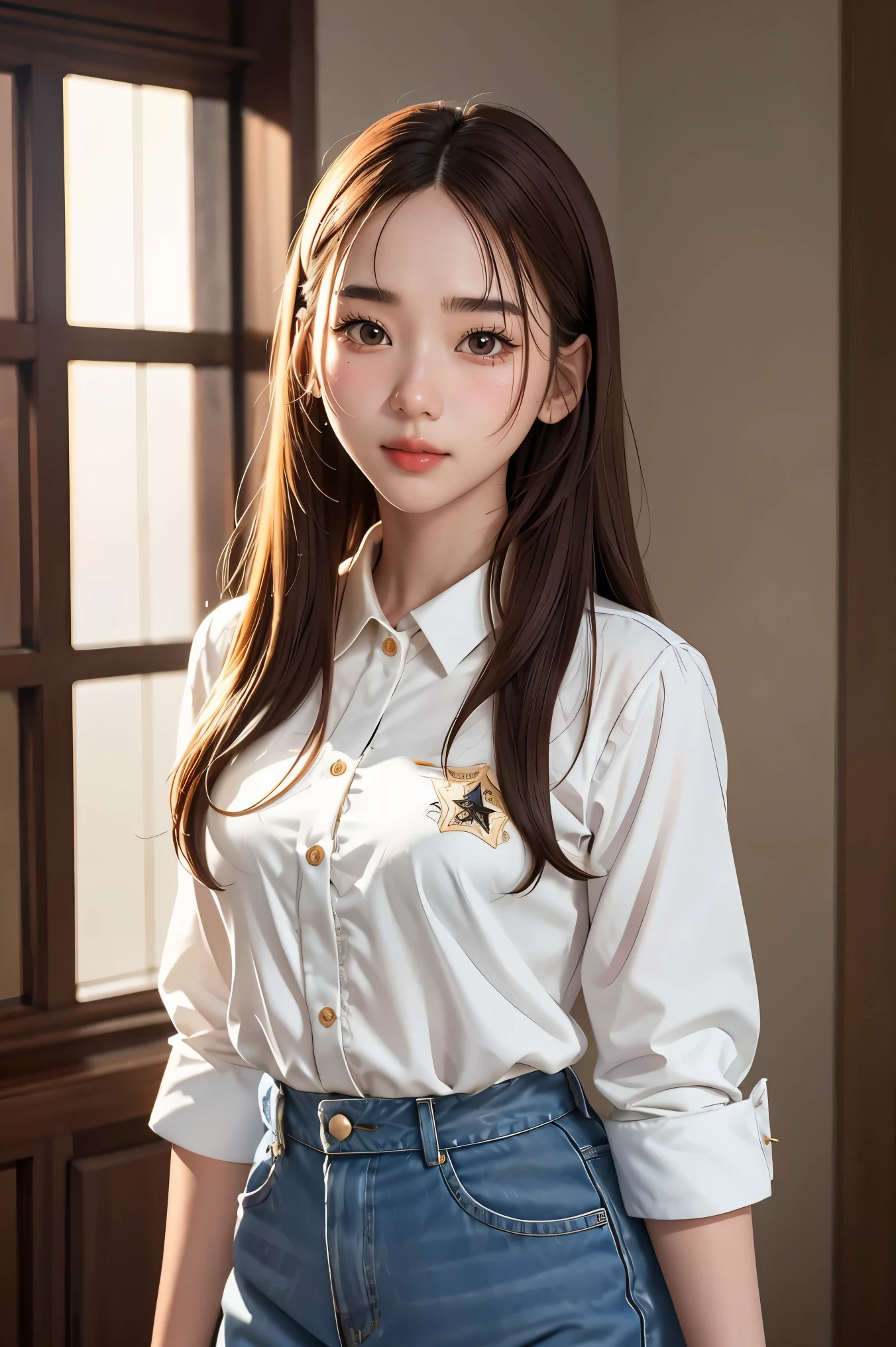 photo of (kel1ah:0.9) wearing (school uniform), in the school, detailed face, detailed body, Intricate, High Detail, Sharp focus