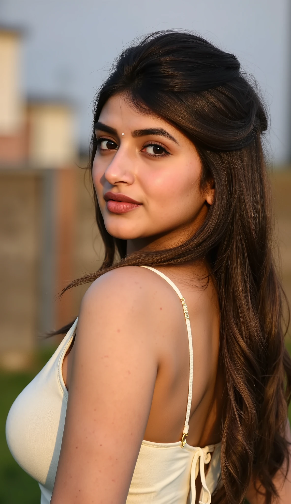 Indian beautiful woman sexy bhabhi with oily sweaty 1girl, Solo, High Resolution, Masterpiece, Accurate, Anatomically Correct, Award Winning, Best Quality, Damaged, Detail, HD, High Details, High Quality, Quality, Retina, Super Detailed, Textured Skin, UHD, UHD, One Side Up, Hair Flaps, showing big back bouncing butts