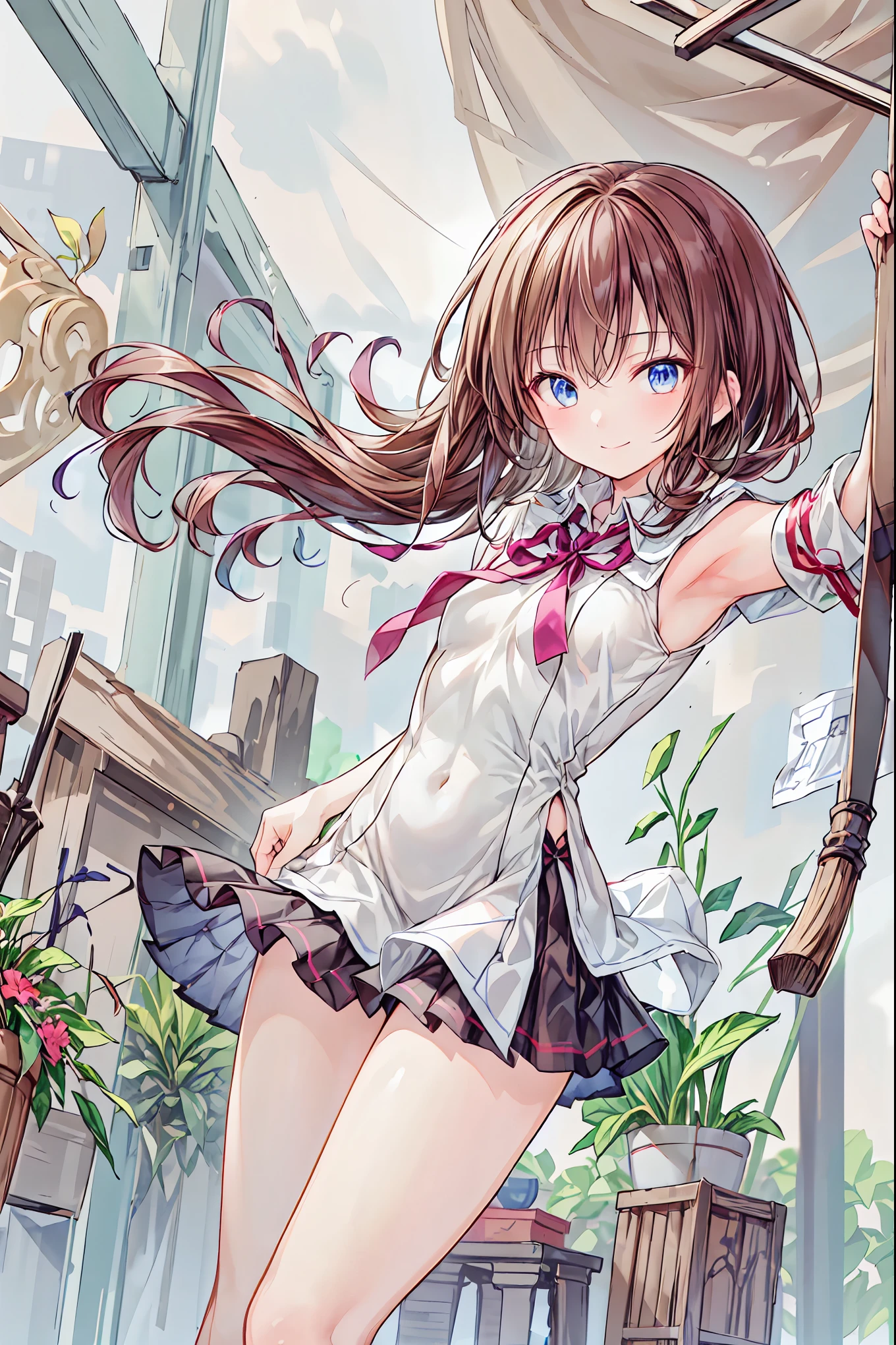 Anime girl with long hair and a bow in a room - SeaArt AI