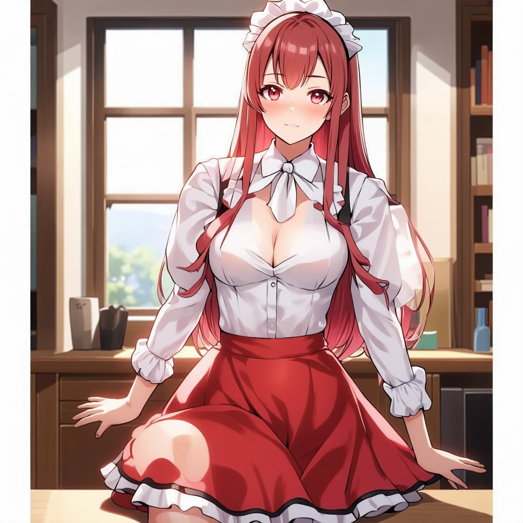 (masterpiece, best quality:1.2)((coral brown hair))((emerald green eyes)),solo,1girl,monika(doki doki literature club),(standing_fox_ears), (high_stockings), ((nurse_outfit)), (neutral pose), (happy face expression)