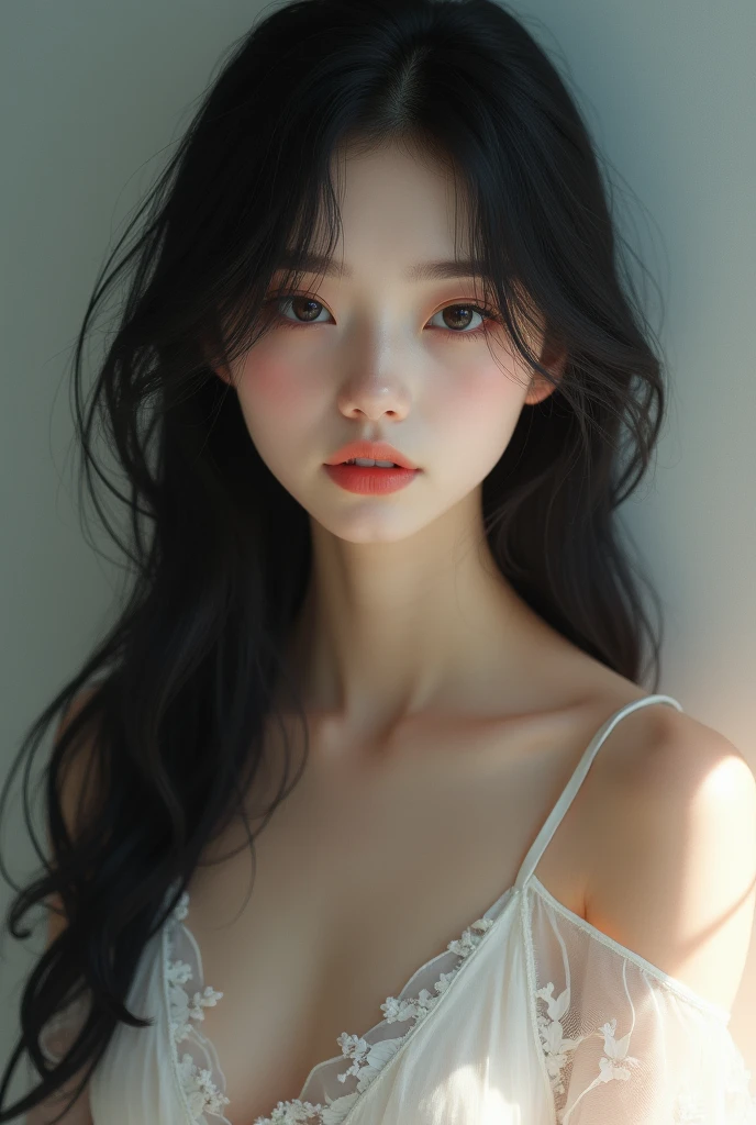 best quality, masterpiece, super high resolution, (lifelike:1.5), original photo, girl, shoulder,, dark shadow, understated, cold light, sexy look,