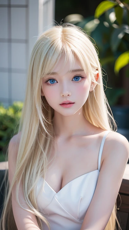 Platinum blonde fine hair、Long Straight Hair、Face and eye bangs、Big blue eyes、Transparent white and wet nightgown、Nordic youth、Perfect body、White Muscle、Shiny skin、Young and beautiful skin、Perfect beautiful little face、Bright makeup、Pale pink lips、Bright expression、1. 16-year-old girl、Buttonless shirt、lipstick、Deceptive advertising、{steams}、Viewer Vision、Golden Hour Lighting、Bokeh Atmosphere Perspective、detailed、Movie Light、Intricate details、High resolution、Detailed features of the face design、detailed、Clear Focus、Smoothness、aesthetics、printing、Octane、masterpiece、{{}}