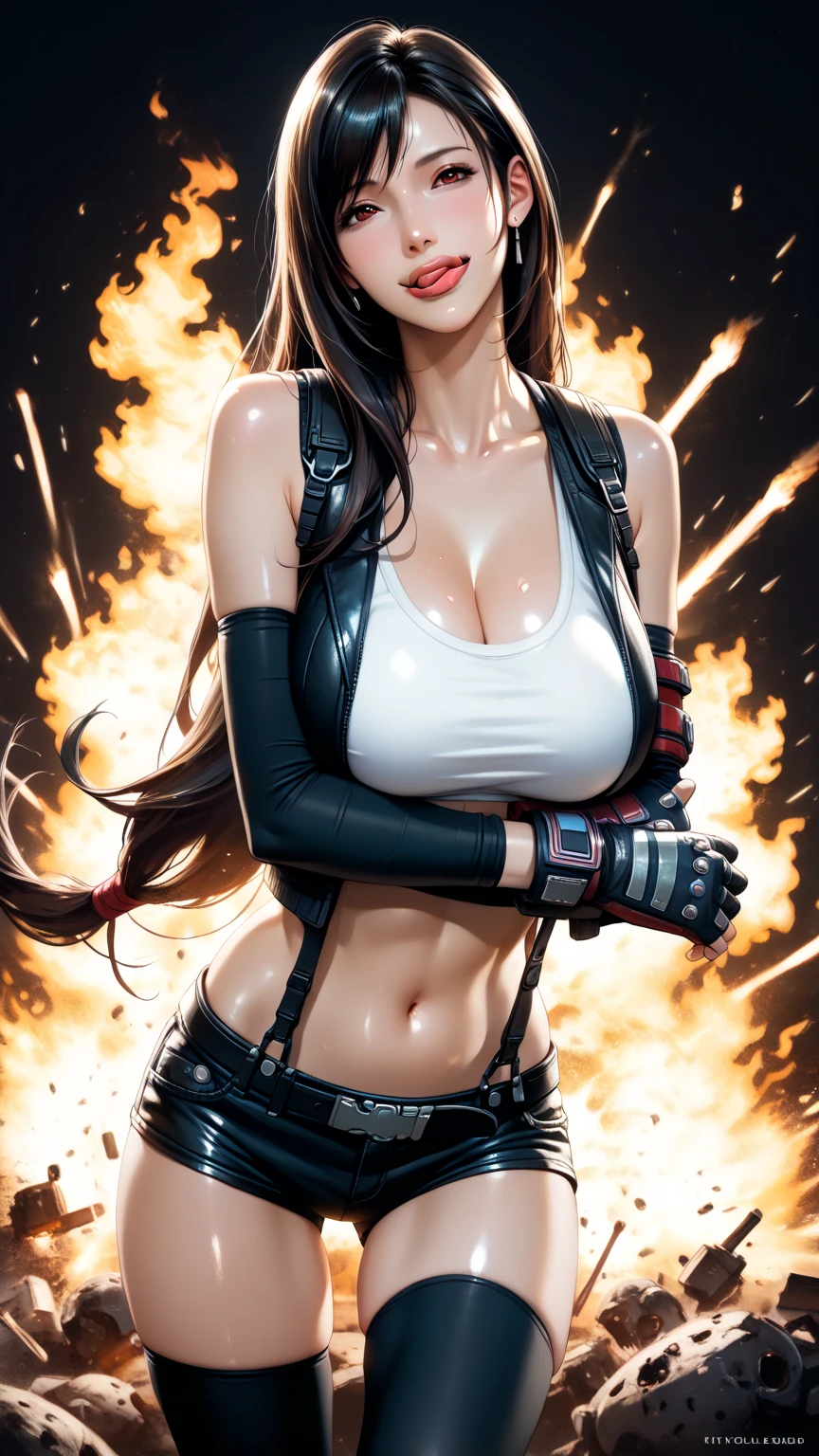 The heroine of the movie "GODZILLA Godzilla". She desperately flees from Godzilla in a devastated Los Angeles. Her hair is a mess, her T-shirt
is torn, her miniskirt is ripped, and she runs through the rubble. She wears dirty bandages on her thighs, her entire body covered in scars, Crumbling buildings, burning flames, white skin, smooth skin, stunningly beautiful face, detail, photorealistic, 8K.