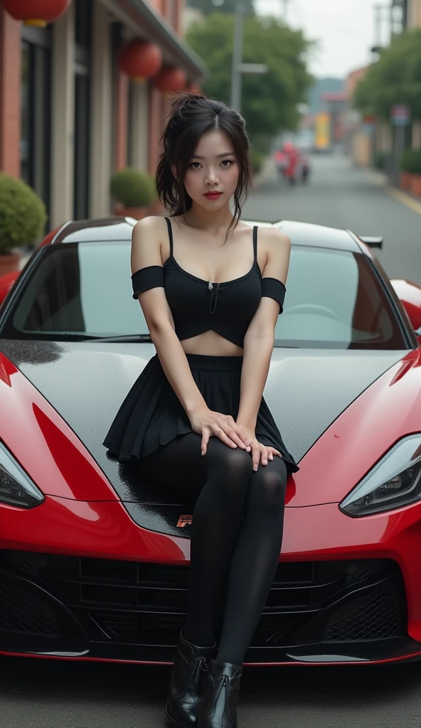 Shinano, ultra-realistic aerial photography, ultra-detailed full-body shots of women in night city, ultra-perfectly detailed pink cars Nissan Silvia s14, Nissan GTR34R. Surroundings, cyberpunk theme, white hoodie, t-shirt, chest cutout, black skirt, necklace, futuristic feel, head-to-toe imagery, depth of field, highly detailed gorgeous face, natural body Posture, Artstation Trends, 64k, Ultra-Detailed, Ultra-Accurate Detail, Surrealism, Hyper-Unreal Engine, Epic, Freckles, Belly, Legs, Feet