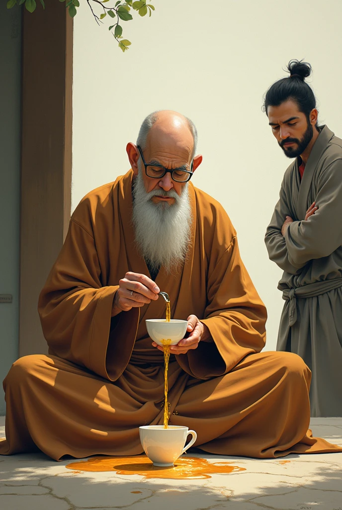 acrescente mais 20 pessoas meditando atras desse homem, sendo homens idosos, mulheres e jovens.