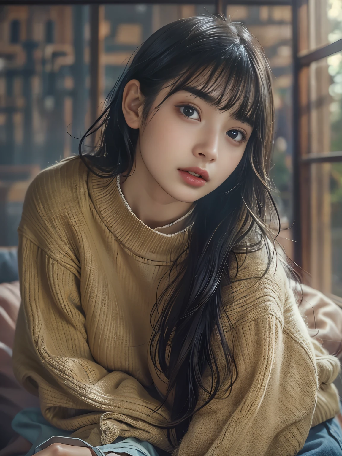 (masterpiece, Highest quality:1.2), One girl, alone,bony body、15 years old、Side lock hair