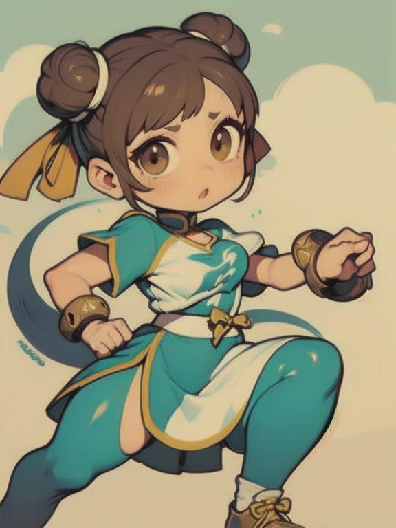 (wallpaper:1.2) Menino jovem, barefoot, arms raised, ABS, adolable, musculatura aparente, cabelo escuro bonito, ensolarado, cabelo castanho, Chibi proportions