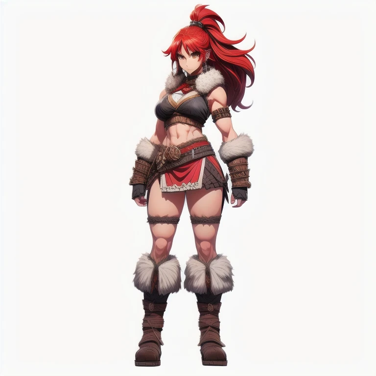 anime, detailed, baarbara, barbarian female, front view, blank background