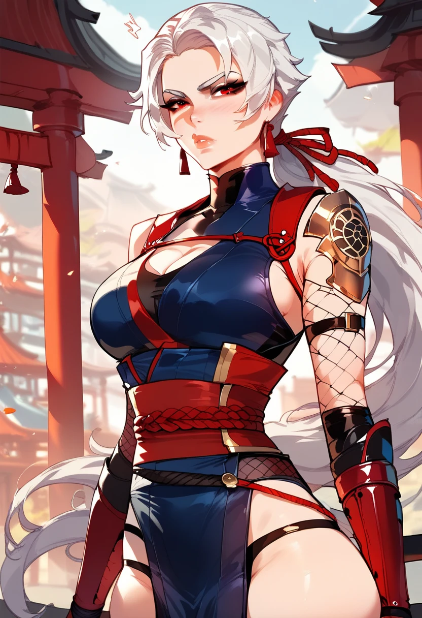 White hair female ninja girl with red eyes