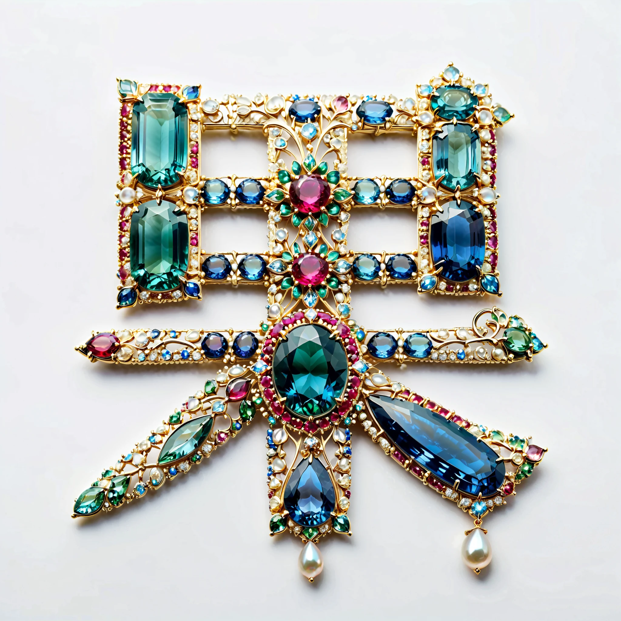  masterpiece.   exquisite brooch   ，  Depicts a Malagasy tourmaline ornament，   precious gemstones   .   Exquisite craftsmanship  .    high quality  .   Excellent improvements  . ((     Super Detailed  )).  Table decoration   ，   and exquisitely decorated jewels with some mother-of-pearl   , opal, ruby. lapis lazuli.  masterpiece hors norme.   Magnificent and authentic  .    ultra-realistic  .. ((      white background   ))