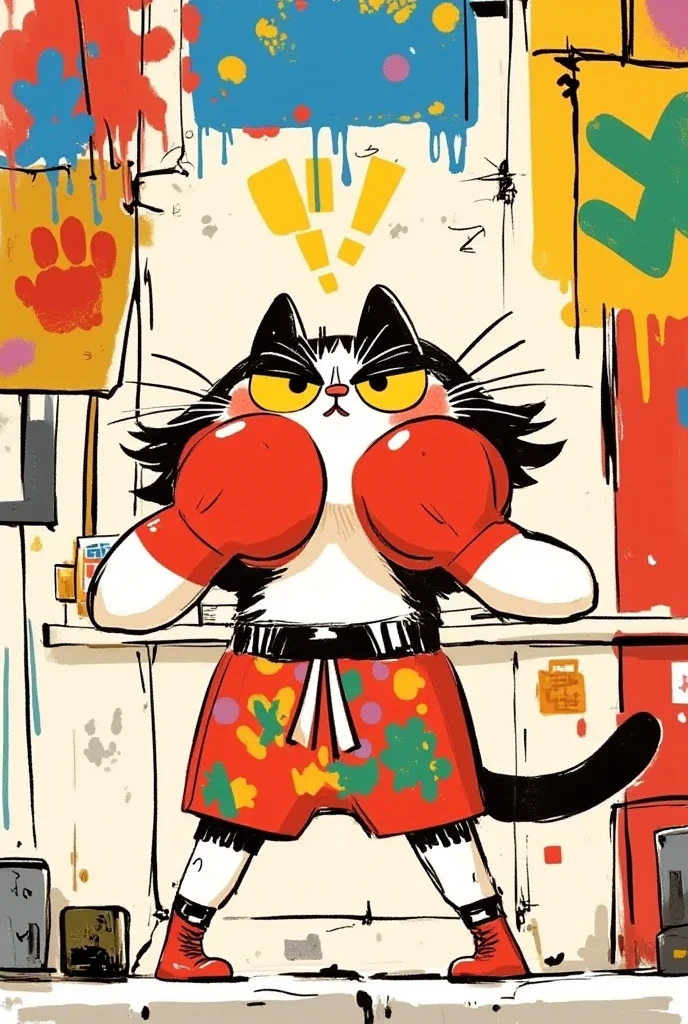  graffiti style ，Cartoon Cat，Boxing gloves