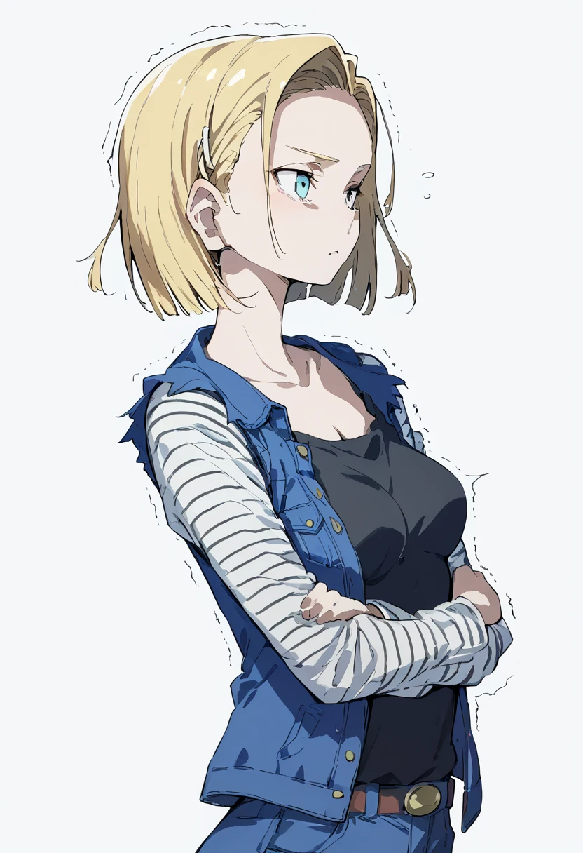 Android18， Her breasts are so soft, dynamic, and shaking violently， simple background，Android18，score_9, score_8_ up, score_7_ up，，女の子の全身クローズ up，suguha