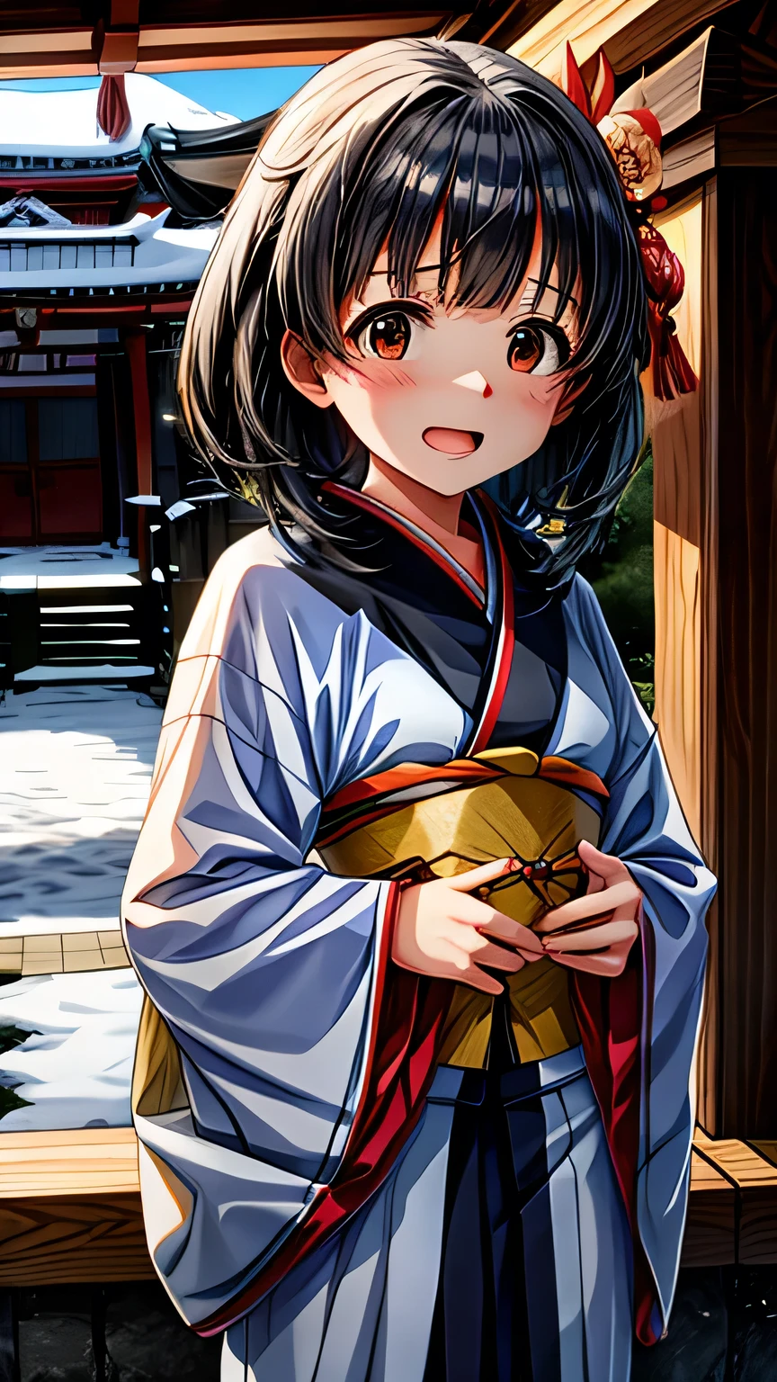 Long-sleeved kimono, Shrine torii gate, Feathered, winter, snow is piled up, Nakatani Iku ,