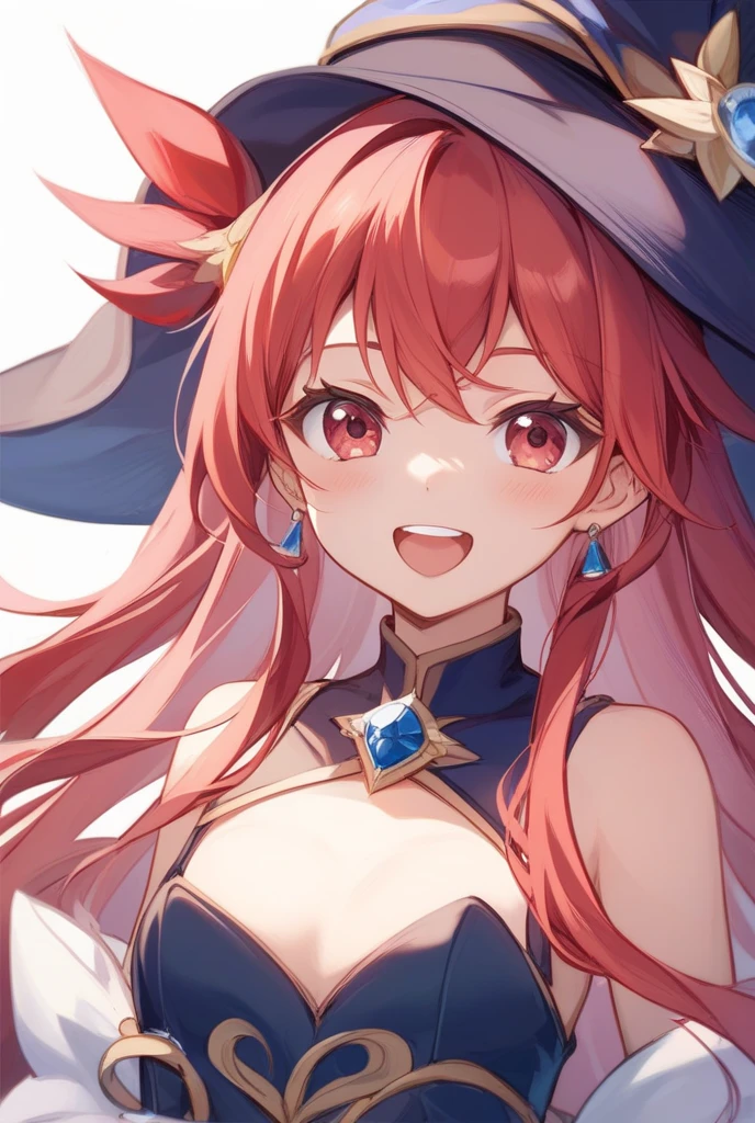 、Petite、Young、The Wizard of the Journey 、witch、 Fire Magic、 Glass-like Clarity 、 fantasy、 mysterious in another dimension、 1 girl、 cute、 fantasyな背景、Overall bright、Double teeth、 top quality、 red eyes、Red Hair、 long haired girl seems happy 、 has long eyelashes、 top quality、 character design