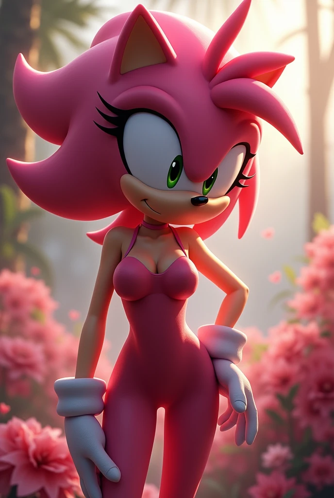 "(((masterpiece))),4k resolution,extremely delicate and beautiful,dynamic angle and pose,(1girl), animal nose,. Amy rose, bra, white panties, sfw, (( thin )), girl, (( thin legs )), golden brasalet both arms, alone, looking at viewer, night, city background, on building roof