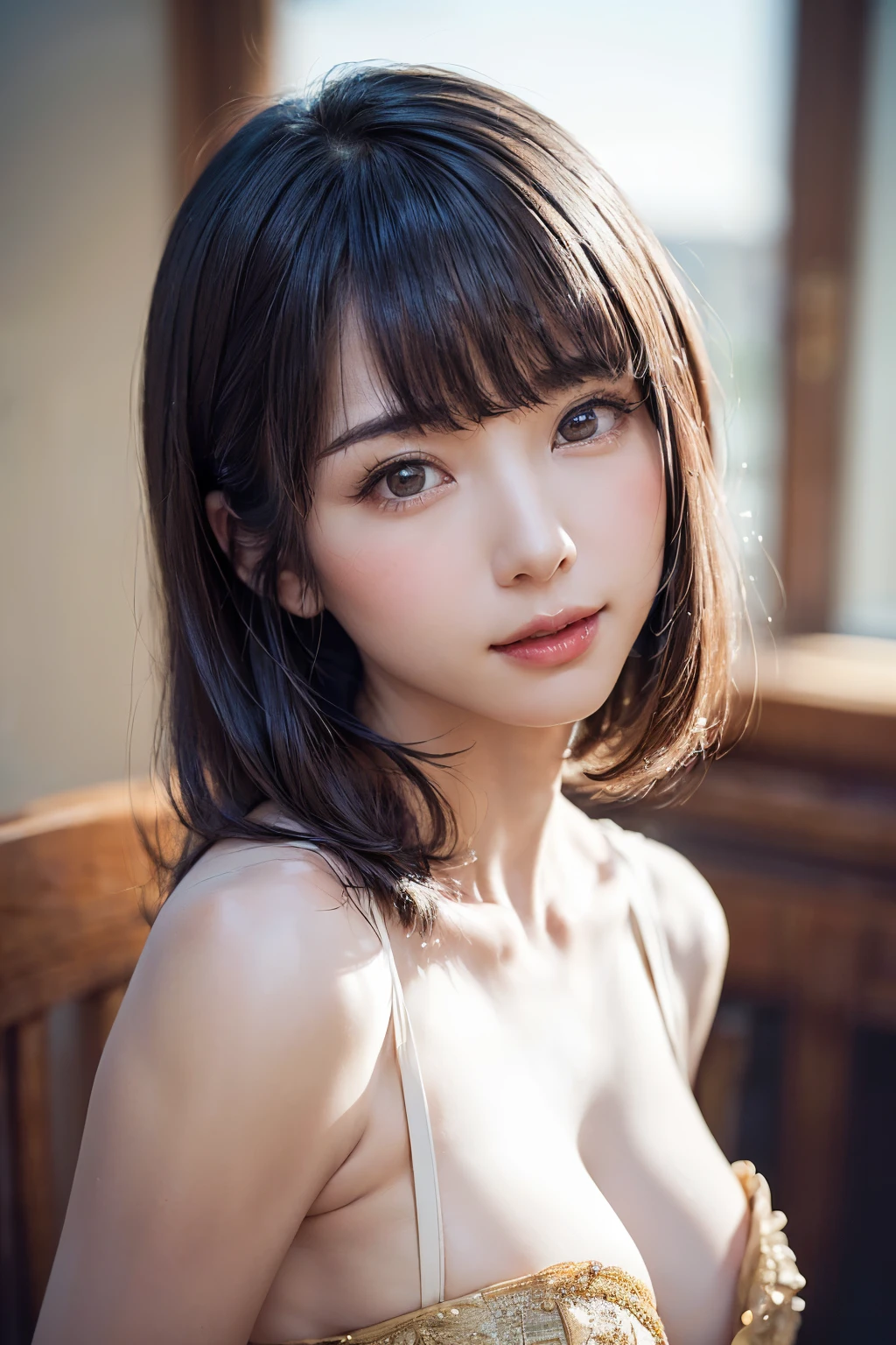 highest quality、High resolution、8k、Realistic、Beautiful Eyes、Detailed face、 Bust up from the front、 Japanese、Japanese Idols、Plump woman、20-year-old、bangs、 Natural color lip、Natural Makeup、very cute、Fascinating、
Beautiful round breasts,Beautiful upturned breasts,G-Cup, Narrow waist,Short Bob,((Completely naked)),Viewed from the front, Cleavage is clearly visible,Big Ass,
