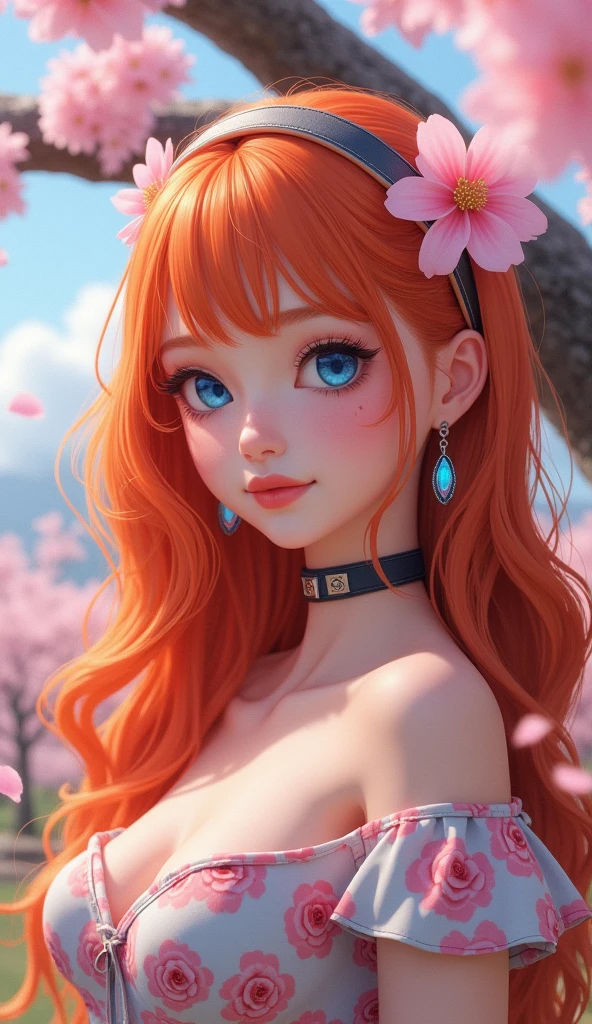 Ahri league of legends, ahri spiritual blossom, happy look, kimono, perfectbody, face detailed, high resolution, super detaill, 8k, Overview, with Japanese cherry trees