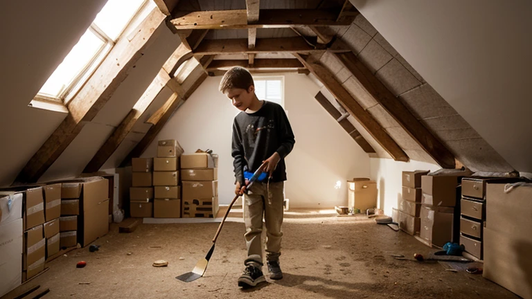 Crazy bald boy chopping batteries with an ax