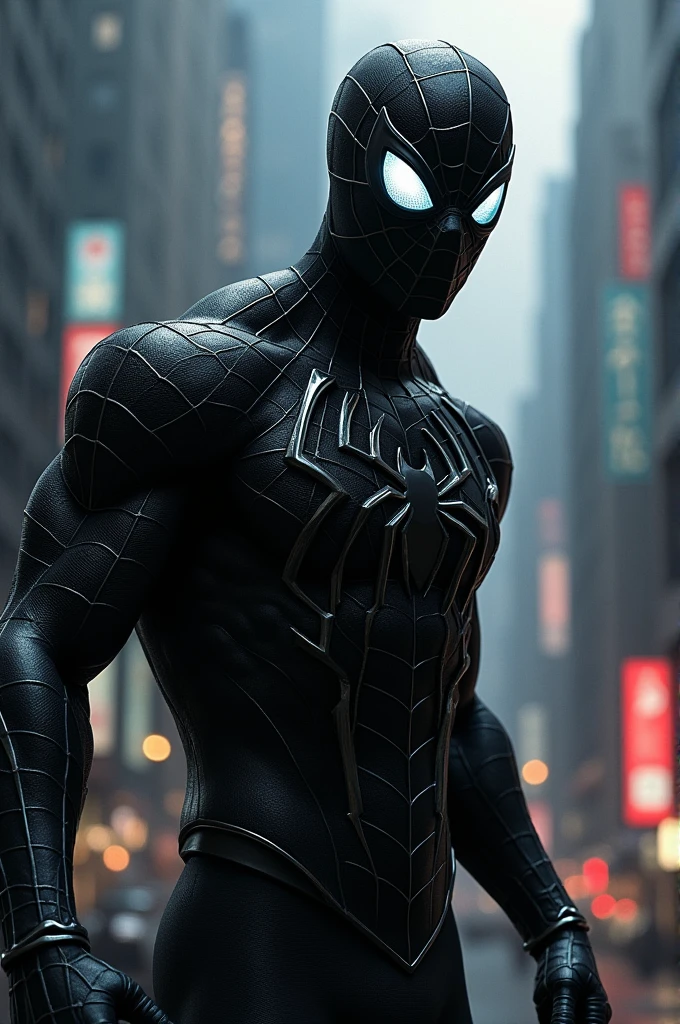 Spider man in black in skyscraper Retro comic style artwork, perfect composition,hyperrealistic,super detailed,high quality,sharp focus,studio photo,intricate details,highly detailed