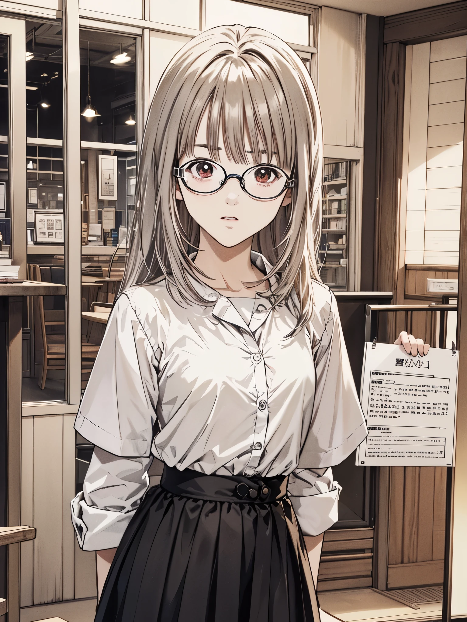 (8k、 top quality、​masterpiece:1.2)、( realistic、 ultra-detailed、 super A high resolution、 1 girl、、 beautiful detailed face、narrow、( slim waist) :1.3)、Spring Clothes、  、 Skin Texture 、Floating Hair、  professional lighting  、***************************服、 An anime character with glasses 、 Human body、 brown hair、(Timid、 quiet 、****** high ***************、、 Silver Hair、 short、Honey、 embarrassing)、(( An anime character with glasses る))、