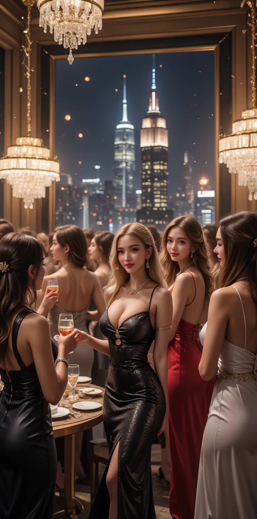 (masterpiece), (extremely intricate:1.3), (realistic), (unique appearances:1.2), diverse in appearance, cute, multiple girls, 4girls, at a party, very pretty, perfect makeup, jewellery, beautifully dressed, food and drink sitting around, party atmosphere, girls are drunk, laughing and having fun, detailed textures, professional photograph, detailed eyes, sharp focus, dramatic, award winning, cinematic lighting, octane render unreal engine, volumetrics dtx, (film grain, blurry background, blurry foreground, bokeh, depth of field, motion blur:1.3)