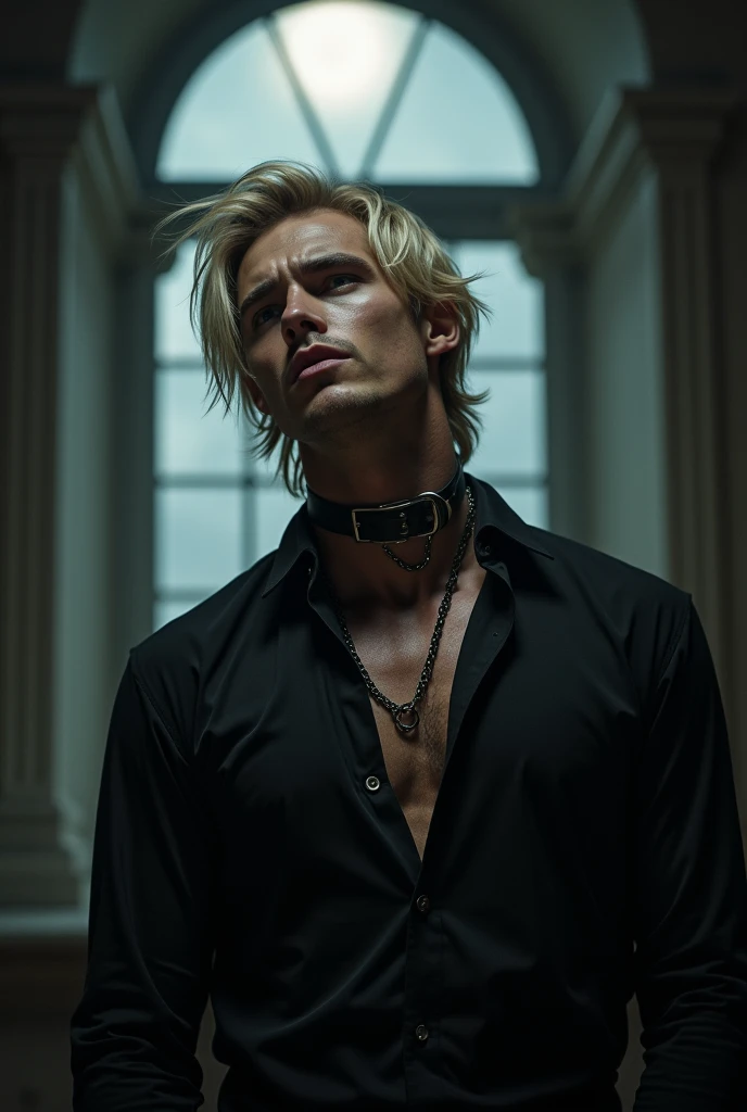 8k, cinematic lighting, bright front lighting. Professional photography of an unsung and mysterious film, bold lines, hyper detailed, dramatic lighting, (intricate details, masterpiece, best quality: 1.4) Very handsome guy, the appearance of the model sits at twilight in the corner in the corners, chains weigh chains on the walls, on the floor of the chain, the guy is poorly lit, sad face, in a black suit with a white shirt with an unbuttoned top, hair to the shoulders, on the chest and blood of the face, dark background, a gloomy prison around the chain, a little light falls on the face of a guy with gloomy lighting, the guy sits With a chain in his hands in a prison cell, a man is wrapped in a chain, (chains), inspired by Yamagata Hiro, sleeping in chains, in chains, detailed johan liebert, Mixed with Alucard, discreet, illustration, cinematic lighting, bright front lighting. Professional photo of an unsung and mysterious film, 1 boy, bangs, belt, black jacket, black trousers, blood, knitted, tied wrists, blond hair, chain, chain, shirt with collar, cuffs, cuts, formal, handcuffs, trauma, jacket, on the knees, long sleeves, looking at the viewer, men's focus, open clothes, open shirt, trousers, split lips, red eyes, shirt, medium length hair, solo, suit, torn clothes, torn shirt, white shirt, BLACK JACKE