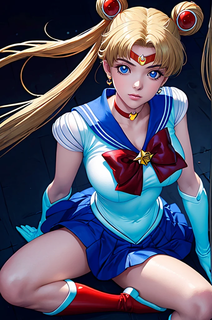 (Very detailed background:1.0), (Highly detailed background:1.0),(Dynamic Pose), (Photorealistic:1.4), Official art, Beautiful girl at 16 years old、sailorvenus、Composition seen from the front、beautiful thigh、Beautiful navel、Beautiful、Ultra mini skirt、White panty、She is flipping up her skirt with both hands to show her white panties.、Unity 8k壁纸, Beautiful and aesthetic, Looking at Viewer, 18-year-old beautiful girl、1lady, wide hips, Full Back White Cotton Panties、(Shiny skin), Many colors, White panty、Solo, Blonde hair, Blue eyes, poneyTail