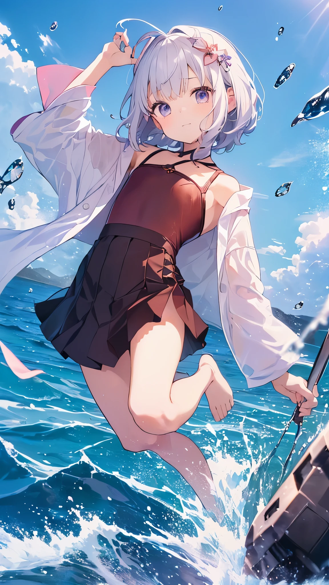 Lightly dressed girl, summer, water droplets,