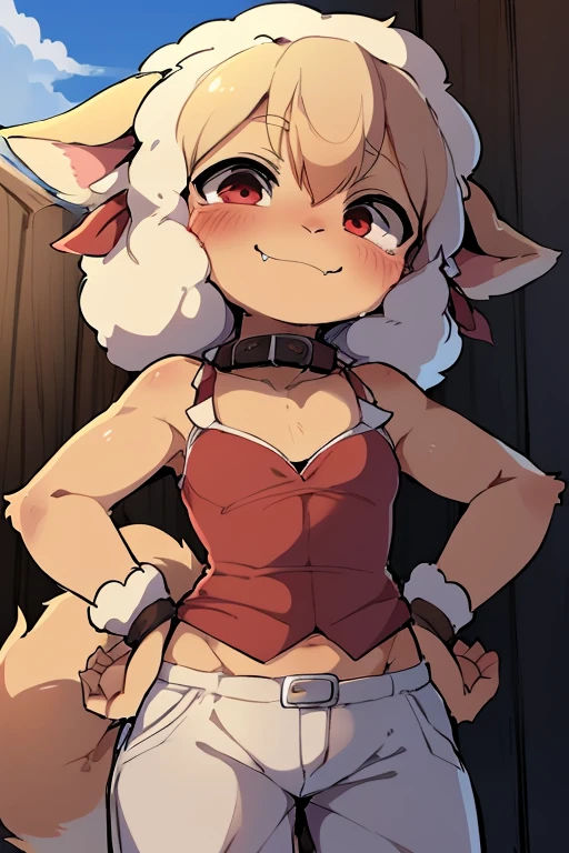 Masterpiece, high quality, absurd resolution, digital painting \ (artwork \), by dagasi, yupa, kiyosan, (fluffy fur, shyness, black eyes, character focus. (shorts), (dog), cycling solo, bikini, white hair, ((long_white_lebrador_ears)), futanari, blushing, standing, small penis, masterpiece, short hair)