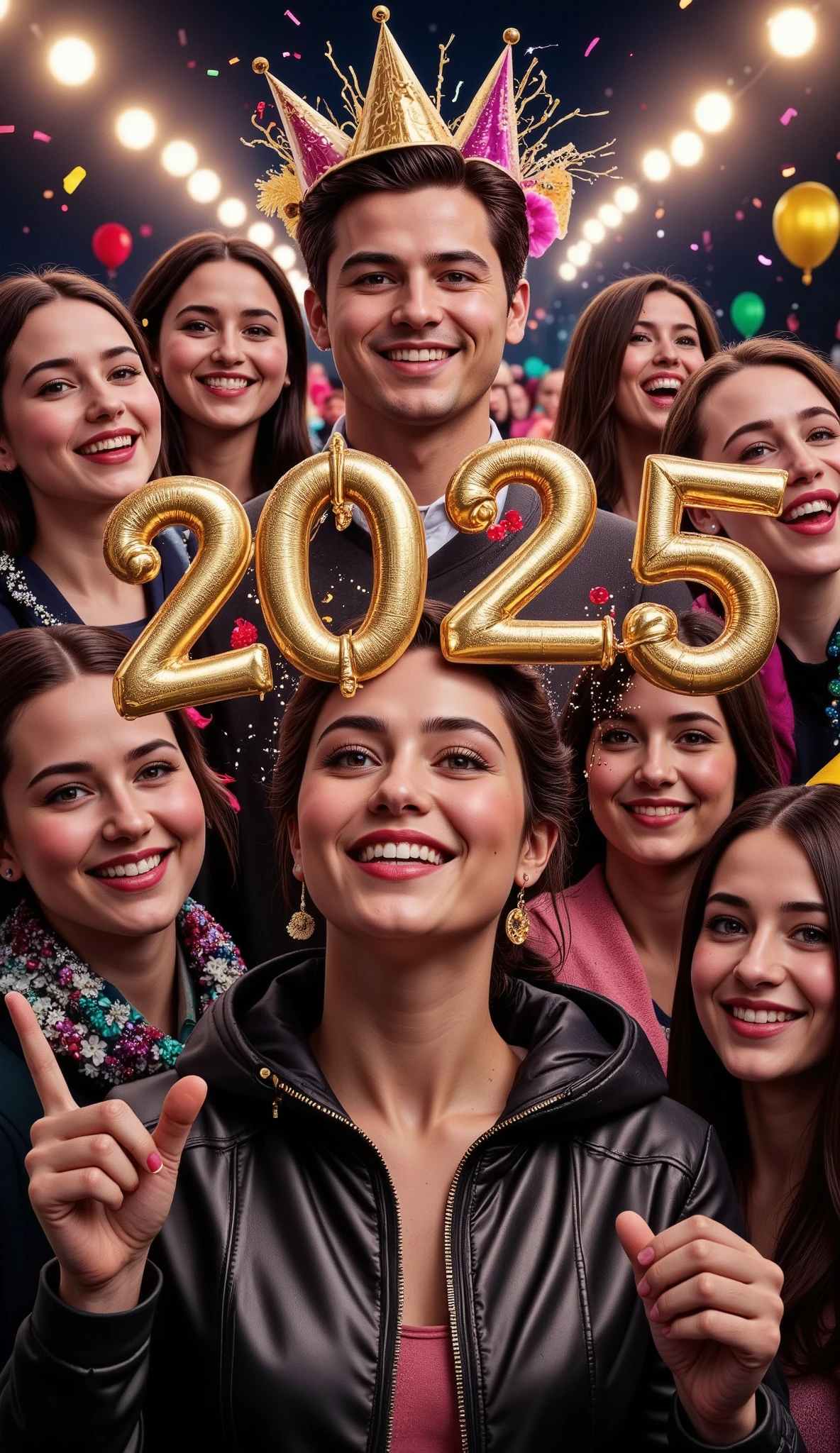 cartel "Happy New Year 2025" happy and smiling people