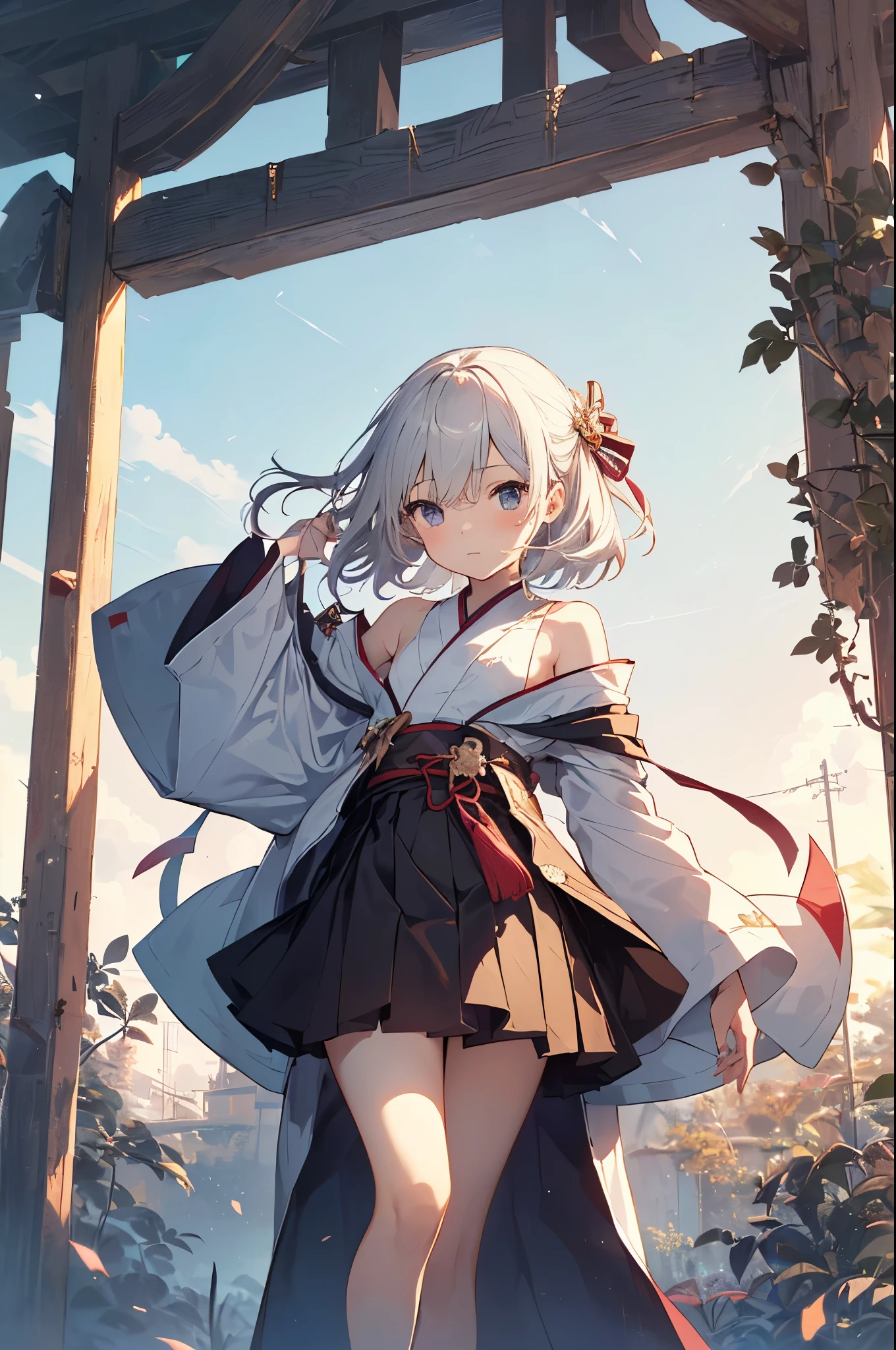 (( top quality、 complete anatomy)), girl 、((( One Japanese person、Petiteな girl 、ren、Young、 flat chest、 brownish white hair 、 hair that reaches the shoulders 、 small chest 、 girl 、 is short、Petite、flat breast,jumping,Very small stature、Young girl 、 Fantasy Outfits 、 Wizard's Robe、Thin Robe、small robe、extend windup skirt.Gust of wind、skirt lift,