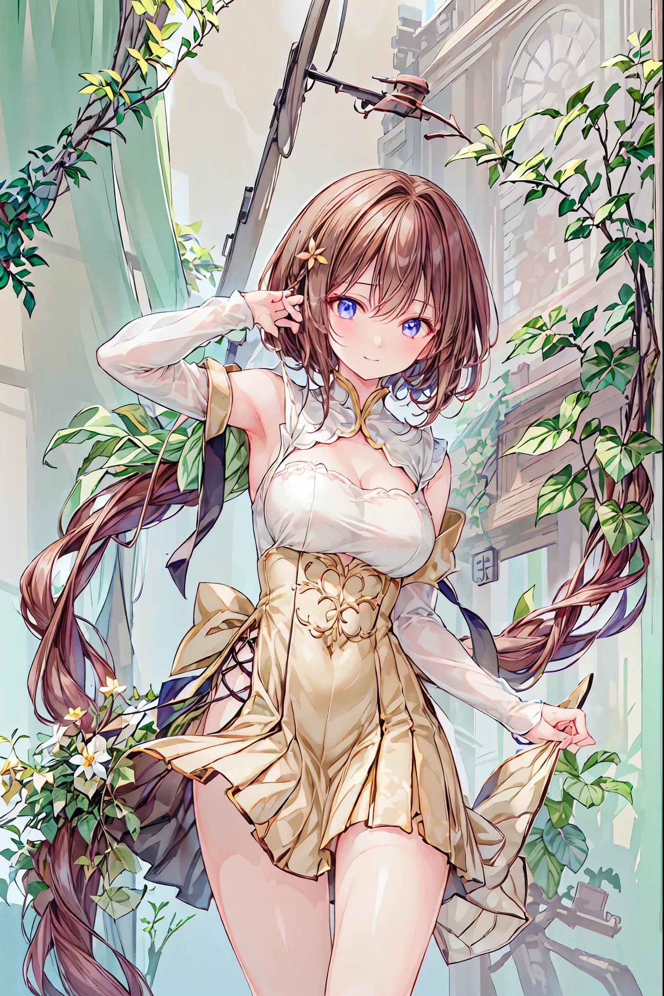 (( top quality)), ( very detailed), ( High Leg Cut ), 高いly detailed,  高い-definition raw colbor photos,  professional photoshoot,   The Depth of Written Boundaries,masterpiece,  top quality,  One Girl ,  inclus ahalli ,  MULTI-TAIL ,  brown hair, Korean Uniform,  skirt ,  braided ,  enchanting smile,