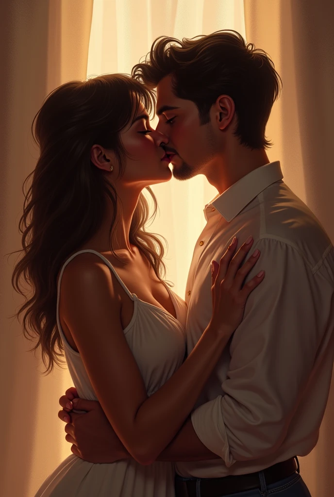1. "Capture the intimate and loving moments between a man and a woman."
2. "Illustrate the tender and affectionate moments shared by a man and a woman."
3. "Bring to life the emotional connection between a man and a woman, portraying their love and affection."