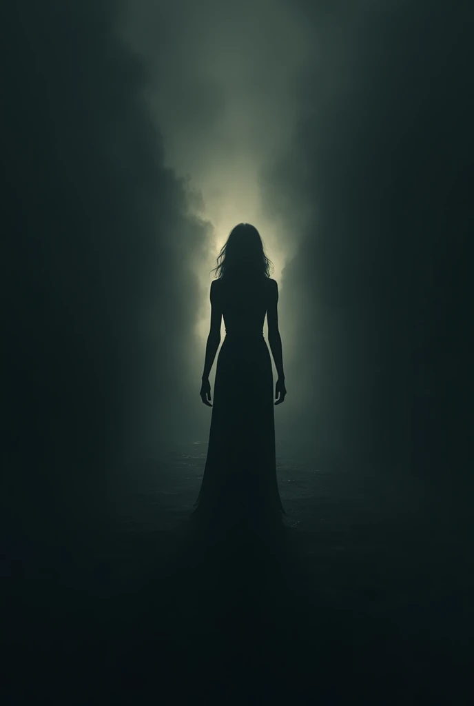 A silhouette of a woman in the dark illuminated with a glimmer of hope ...