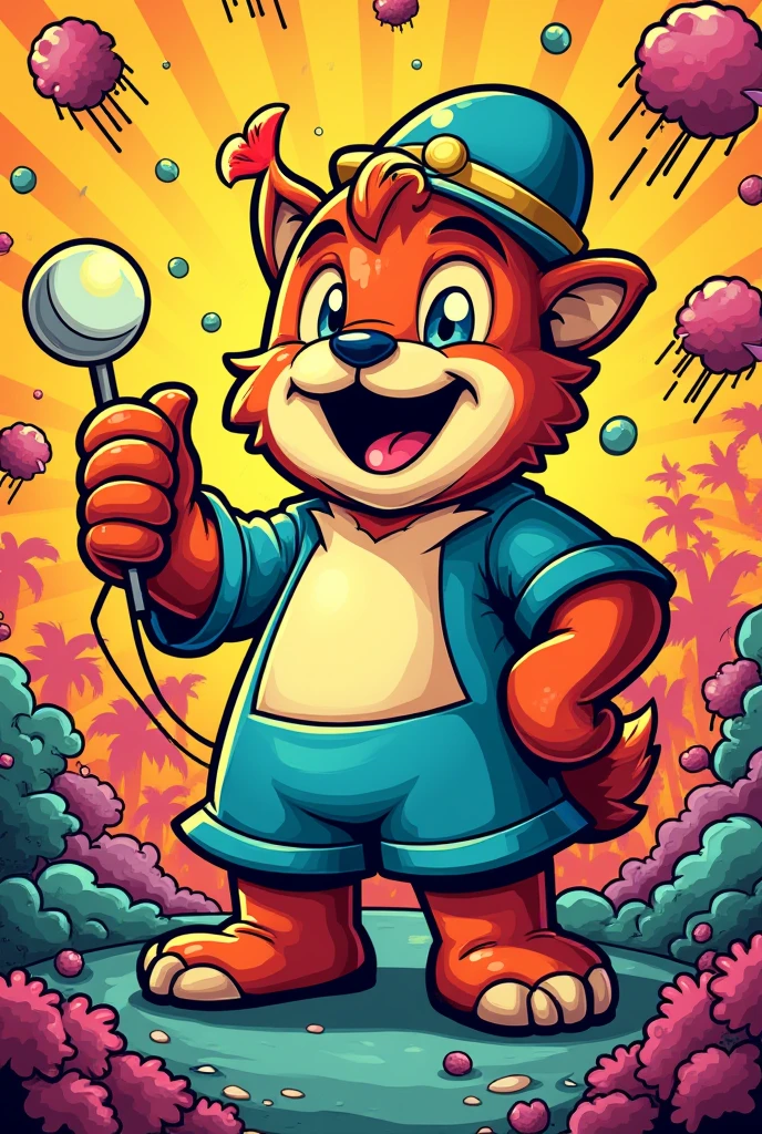 I want a picture of Growlithe sitting with a bong in his hands, and a rainbow cloud comes out of his snout. He has a satisfied face, red eyes and semi-lidded eyelids.