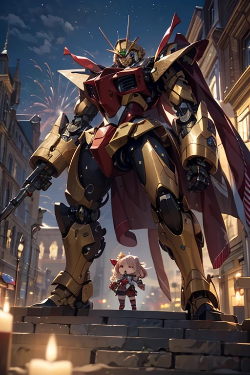 8K resolution, masterpiece, Highest quality, best quality, (  Highly Detailed CG Unity 8k Wallpaper ), ( best quality),  Hi-Res RAW Color Art,  animation,Sculpture, (((Ultra-detailed and elegant))), Magical atmosphere, Texture, depth of field, HYPER DETAILS , illustration, Christmas, mecha, mecha chibi, new year