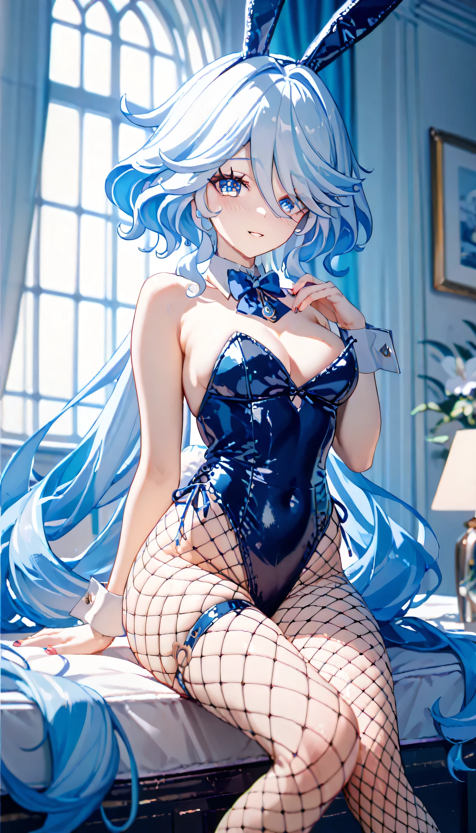 ((bunny girl:1.6)), Furina, genshin, leotard, fishnet tights