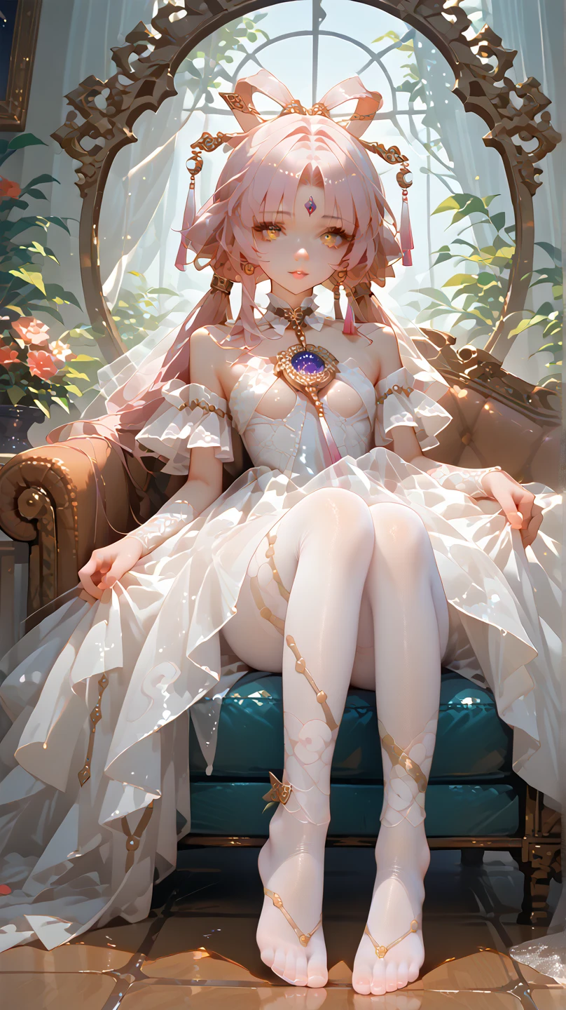 Beautiful Girl, Pediatric, Loli, Beautiful Breast,  beautiful feet, Light clothing, See-through clothing, wedding dress white tights, (((horny))) High Detail, Best Quality,  beautiful body,