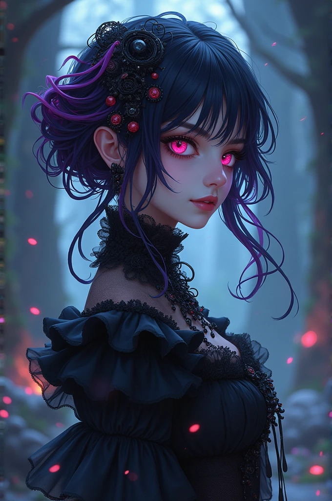 anime girl with long purple hair and black dress with a cross, demon anime girl, guweiz, gothic maiden anime girl, artwork in the style of guweiz, eerie art style, dreamy gothic girl, cute face. dark fantasy, pale young ghost girl, portrait of demon girl, 8k high quality detailed art, 1 7 - year - old anime goth girl