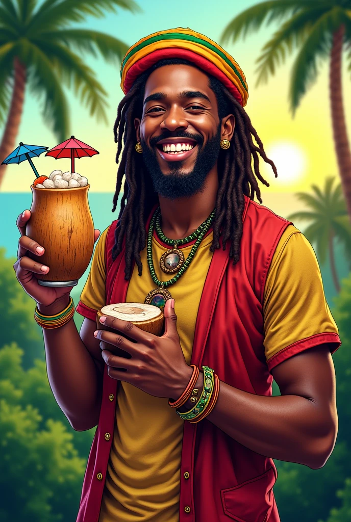 Create an image of Saci-Pererê drinking beer
