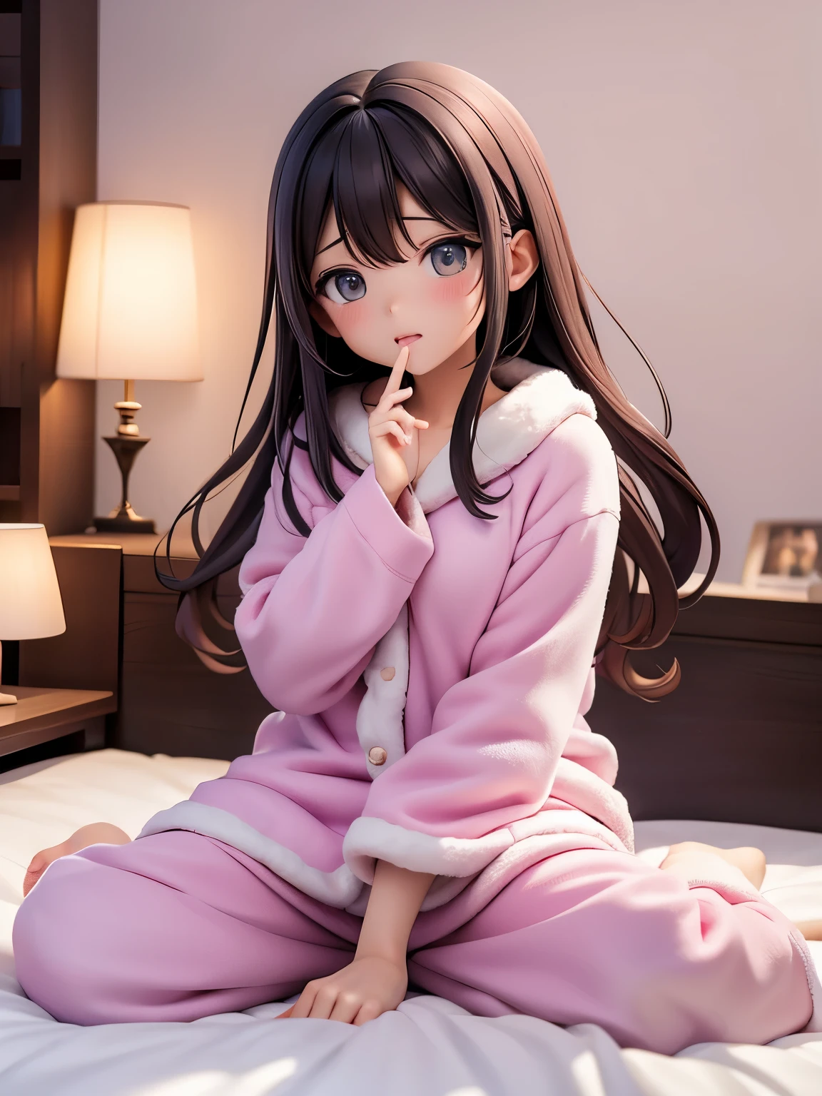 morning、 Female 、I'm yawning with my hands raised、In pajamas、 on the bed