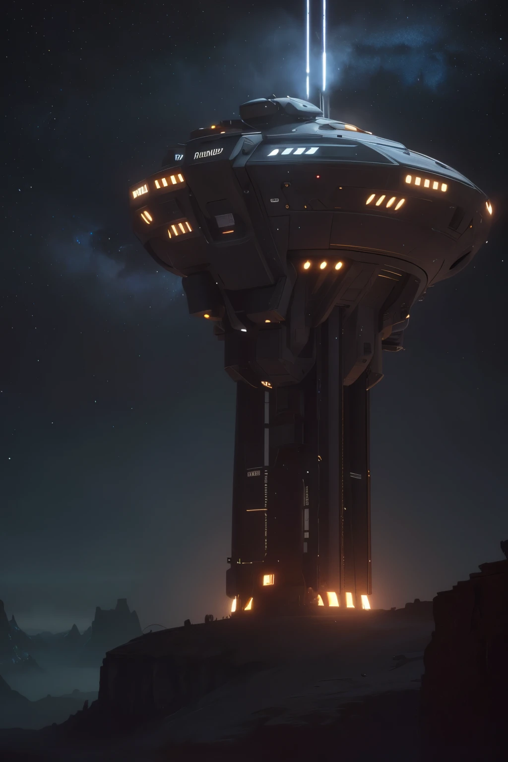 a massive spaceship approaching to land, futuristic spacecraft, highly detailed spaceship, intricate mechanical design, glowing engines, metallic surface, complex technology, vast cosmic environment, detailed stars and galaxies, epic sci-fi landscape, cinematic lighting, dramatic atmosphere, photorealistic, (best quality,4k,8k,highres,masterpiece:1.2),ultra-detailed,(realistic,photorealistic,photo-realistic:1.37),cinematic composition,dynamic camera angle,dramatic lighting