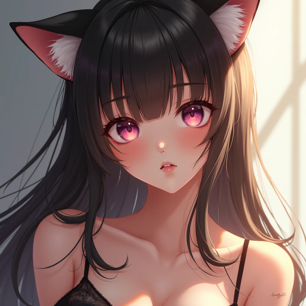((best quality)), ((highly detailed)), masterpiece, absurdres, (detailed eyes, deep eyes), <lora:more_details:.7>, (1girl), multiple views, upper body, <lora:blake_belladonna:.9>, blake_belladonna, yellow eyes, cat ears, smiling, black bikini, multi-strapped bikini, barefoot, (indoors, at an entryway)