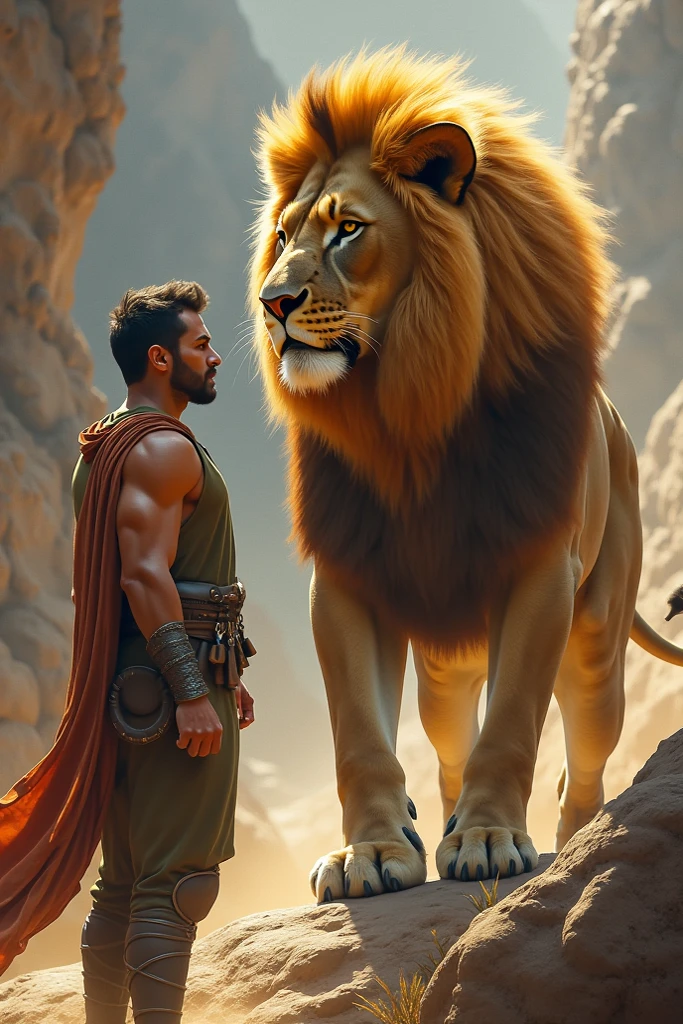 Two man and lion