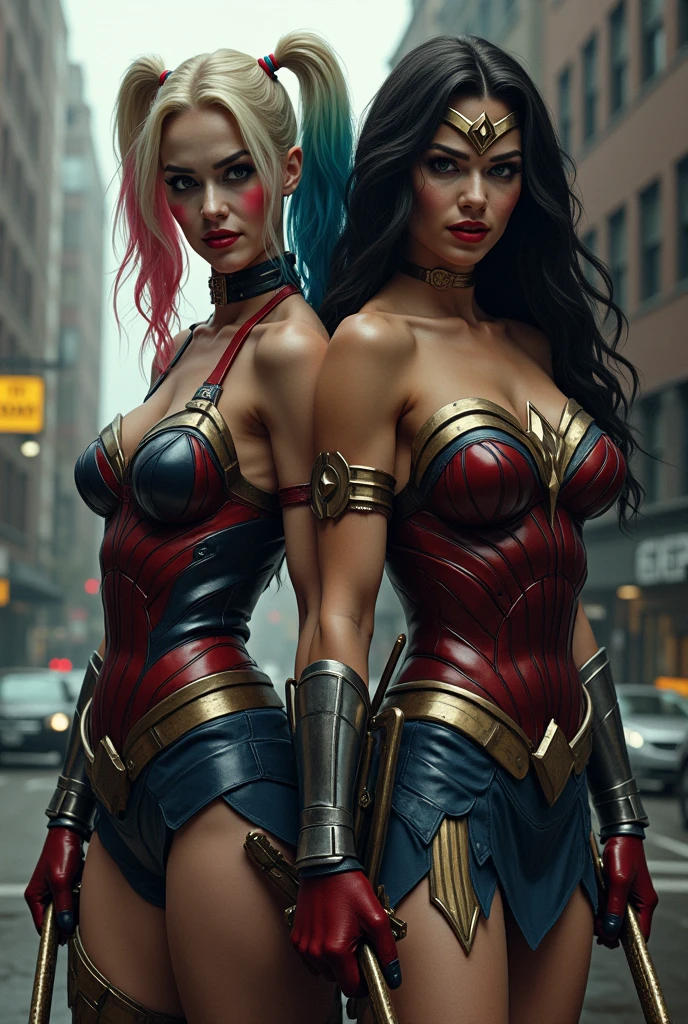 Create the character poison abi from dc comics, transforming wonder woman into a copy of herself con pelo rosa y muchos toques rosa fluor y babas