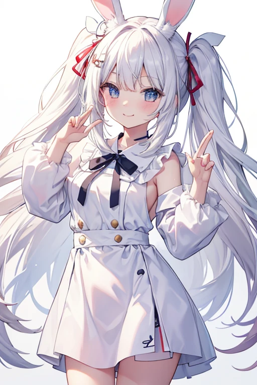 solo, white hair, red ribbon, headgear, ponytail, gradient hair, ((red eyes, blue eyes, double coulored eyes,blue flaming eye)),
,crazy look,open mouth,hand on check
