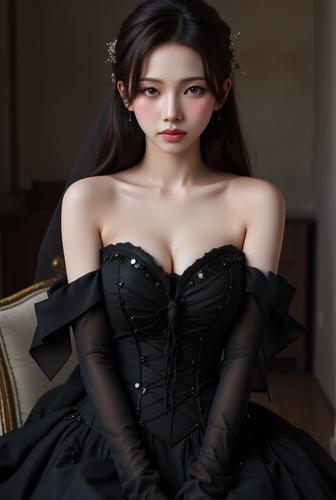 (best quality,4k,8k,highres,masterpiece:1.2),ultra-detailed,(realistic,photorealistic,photo-realistic:1.37),oriental gothic girl in sexy nurse lingerie,beautiful detailed eyes,beautiful detailed lips,extremely detailed eyes and face,long eyelashes,seductive expression,elegant pose,dark and mysterious atmosphere,mist-filled background,soft and glowing lighting,gothic architectural elements,dramatic shadows,flowing black hair,vibrant red and black color scheme,exquisite lace details,pleated skirts with ruffles,long gloves and garters with intricate designs,fishnet stockings,high heels with elegant straps,delicate silver accessories,subtle hints of Asian cultural influences,symbolic patterns like cherry blossoms and dragons,30s pin-up style,charming,alluring,dangerous femme fatale,provocative yet classy,enchanted and captivating presence,unforgettable and hauntingly beautiful.
