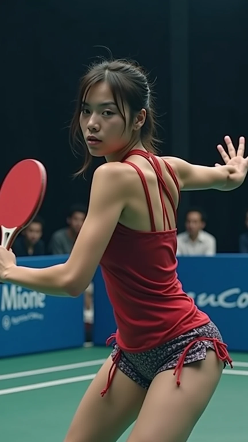 (Photorealism:1.2), beautiful woman, National team player playing badminton, korea
