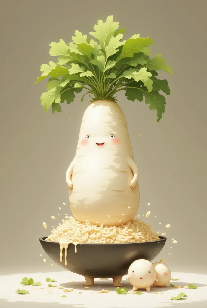 masterpiece:1.3,  cute radish:1.3, ((中華料理店のkitchen, kitchen, Inside the store, Chinese-style kitchen )),  fiery stove , Large wok, Anthropomorphic daikon , 鉢巻きをした大根が中華鍋をふるってFried riceを作っている, ((Fried rice, fried rice, Fried riceが宙に浮く)),  cooking, china hotel,  Chinese-style restaurant 